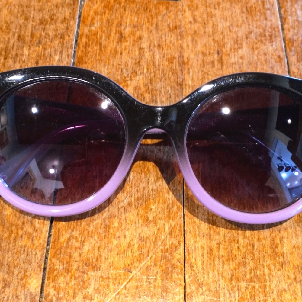 Perverse Black and Purple Round Cat Eye Sunglasses
